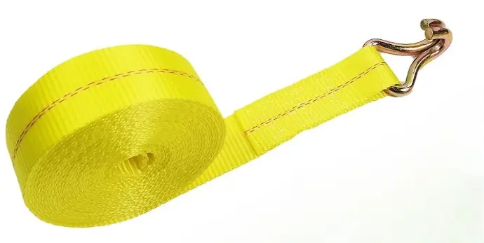 Cinta De Amarre Amarilla  Sin Rachet 4 Pulg X30 Ft BS: 16500 Lbs Gancho Doble Jota