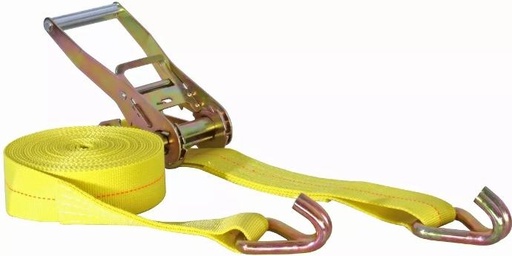 [HM-S2JJ30R] Cinta De Amarre Amarilla  Con Rachet 2 Pulg X30 Ft BS: 10000 Lbs Gancho Doble Jota
