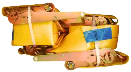 [HM-S4JJ30R] Cinta De Amarre Amarilla  Con Rachet 4 Pulg X30 Ft BS: 16500 Lbs Gancho Doble Jota