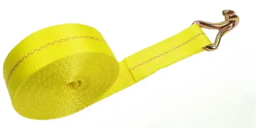 [HM-S4JJ30] Cinta De Amarre Amarilla  Sin Rachet 4 Pulg X30 Ft BS: 16500 Lbs Gancho Doble Jota